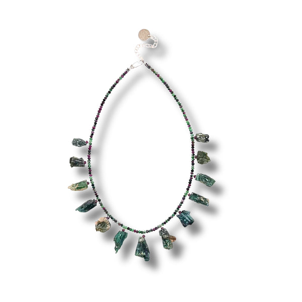 Raw Green Tourmaline and Ruby Zoisite Necklace