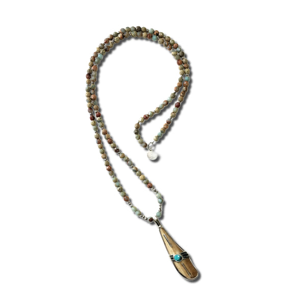 Fossil Walrus Ivory , Turquoise and Serpentine Necklace