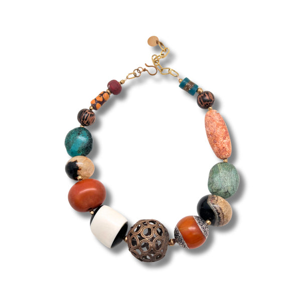 Graphic Colors Necklace with Turquoise, Agate & Brass