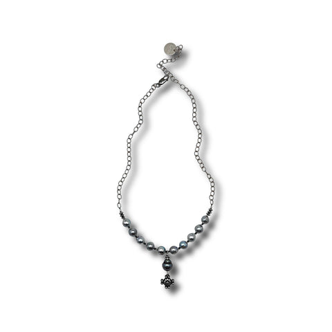 Silver/Blue Akoya & Tahitian Pearl Necklace