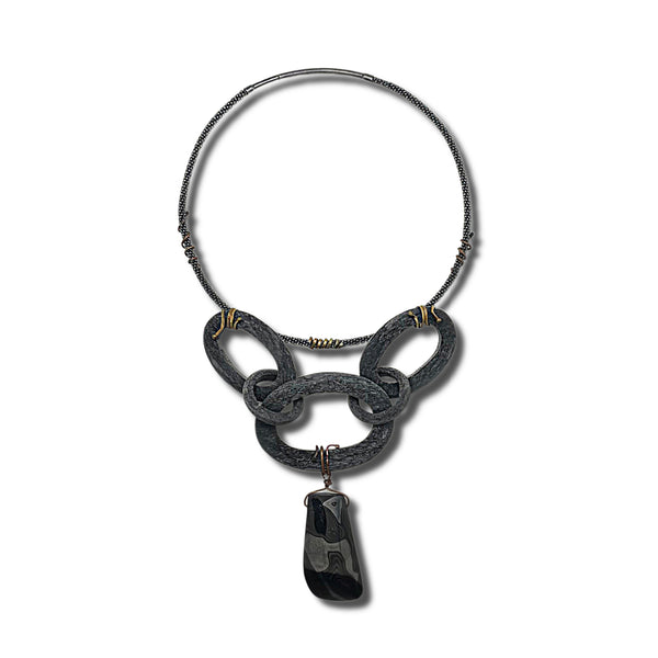 Horn and Oxidized Silver Necklace