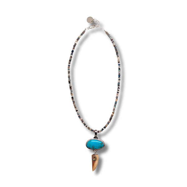 Turquoise, Fossil Walrus Ivory and Dendrite Opal Necklace