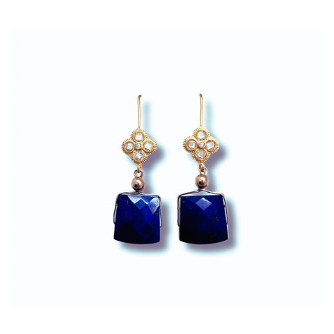 Faceted Lapis and Gold Earrings