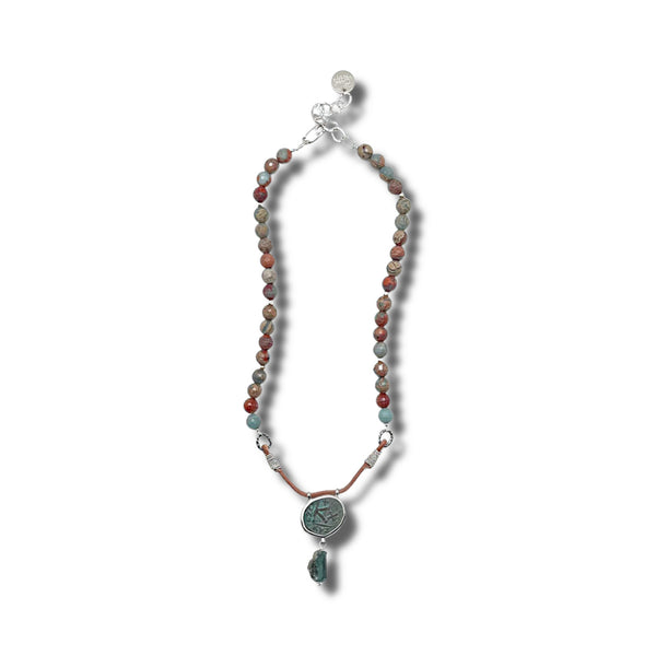 Byzantine Coin, Jasper and Leather Necklace