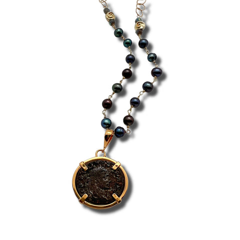Maximinus Coin and Freshwater Pearl Necklace
