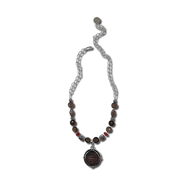 Smokey Quartz, Sunstone & Coin of the Crusades Necklace