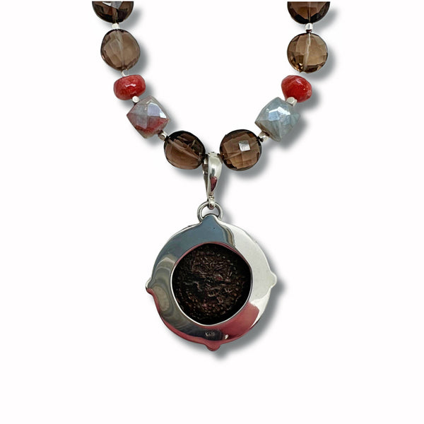 Smokey Quartz, Sunstone & Coin of the Crusades Necklace