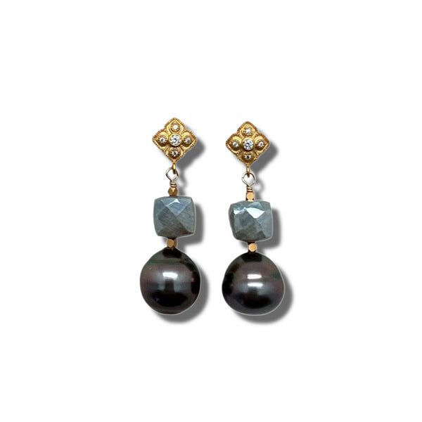 Tahitian Pearl, Sapphire, CZ and Gold Vermeil