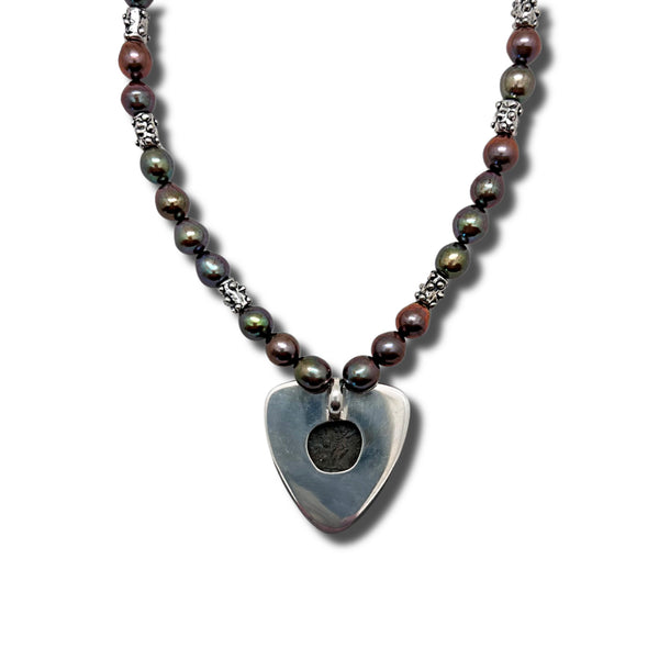 Back Side: Constantius II Coin, Freshwater Pearl & Silver Necklace