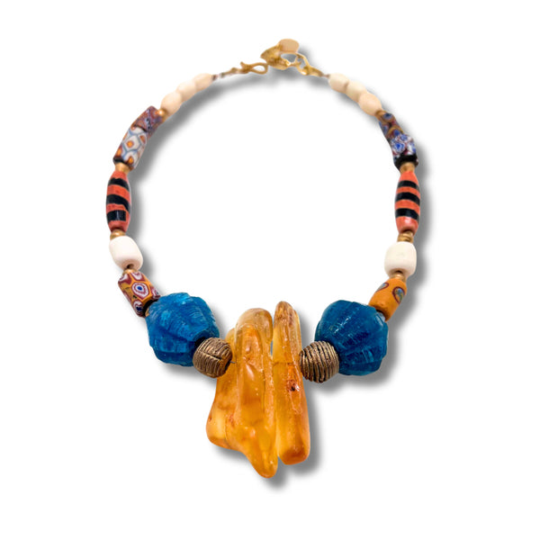 Multi-color Statement Necklace with Amber