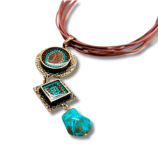 ColorFULL Necklace with Leather, Agate & Turquoise