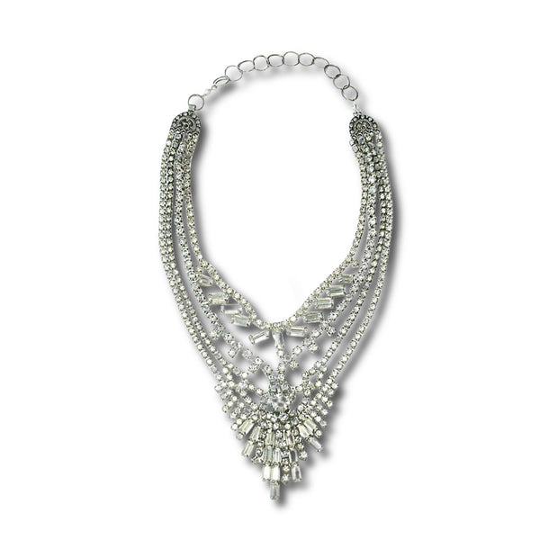 Vintage Rhinestone & Oxidized Sterling Silver Necklace