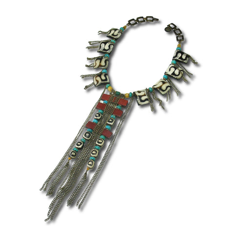 African Bone, Turquoise & Leather Necklace