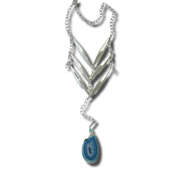 Sterling Silver, Agate & Peruvian Opal Necklace