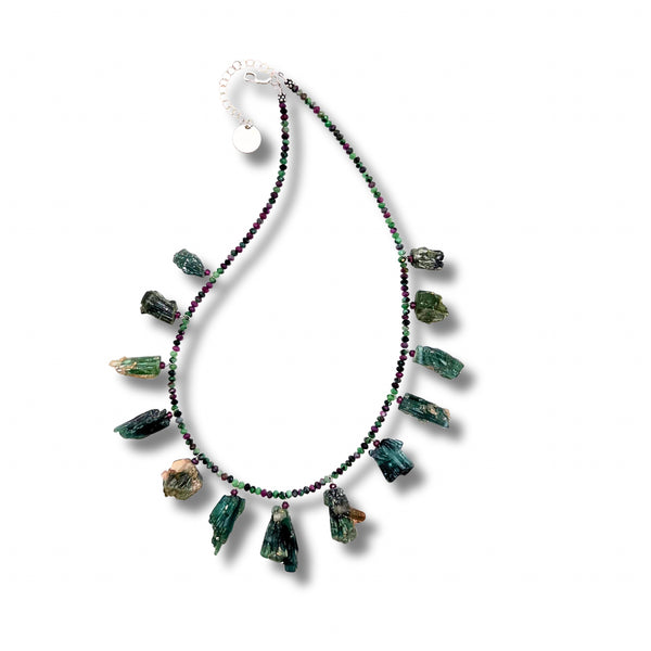 Raw Green Tourmaline and Ruby Zoisite Necklace