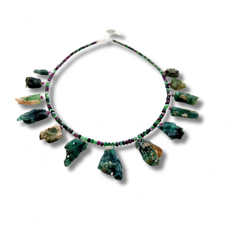 Green Tourmaline, Amethyst & Sterling Silver Necklace