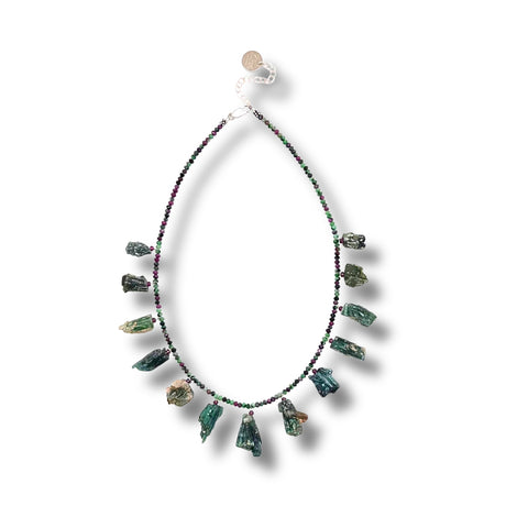 Green Tourmaline, Amethyst & Sterling Silver Necklace