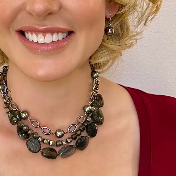 Layered necklaces with Tahitian Pearl and Mixed Metal Necklace