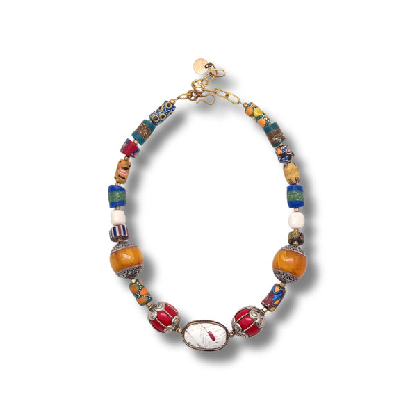 Multi-Color Necklace with African Glass and Resin