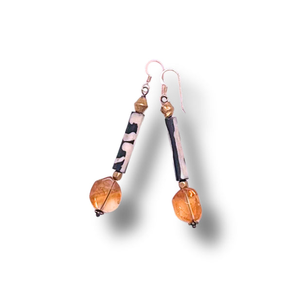 African Bone & Citrine Earrings