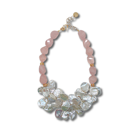 Rose Quartz & Keshi Pearl Necklace