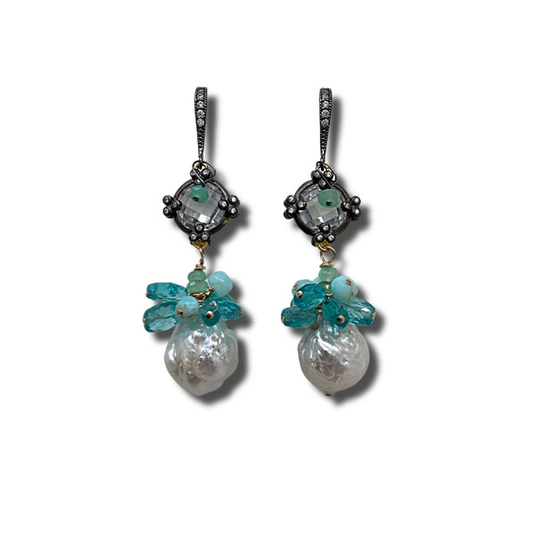 Baroque Pearl, Peruvian Opal & Apatite Earrings