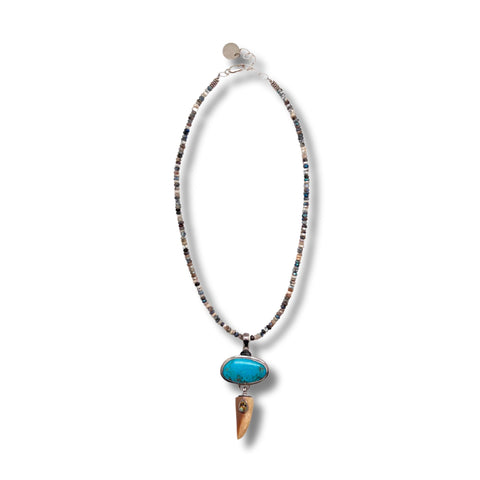 Fossil Walrus Ivory, Turquoise & Dendrite Opal Necklace
