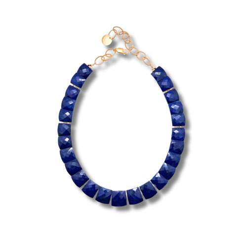 Faceted Lapis and Gold Collar Necklace