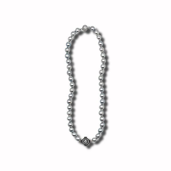 Silver/Blue Akoya Pearl Necklace