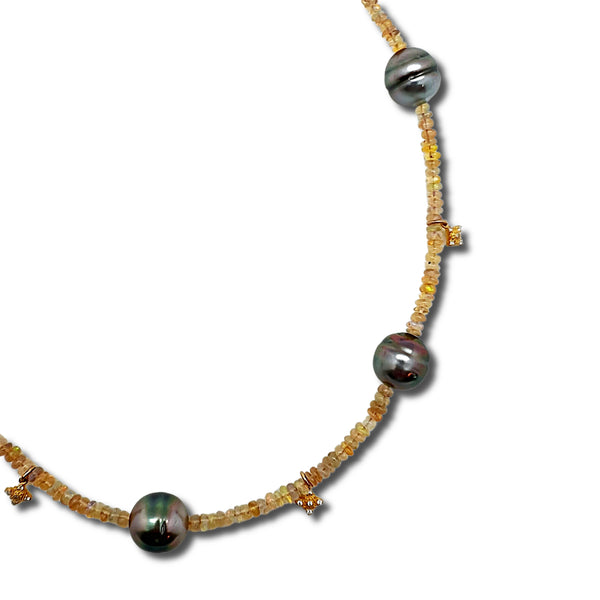 Close up of Tahitian Pearl and Opal Necklace