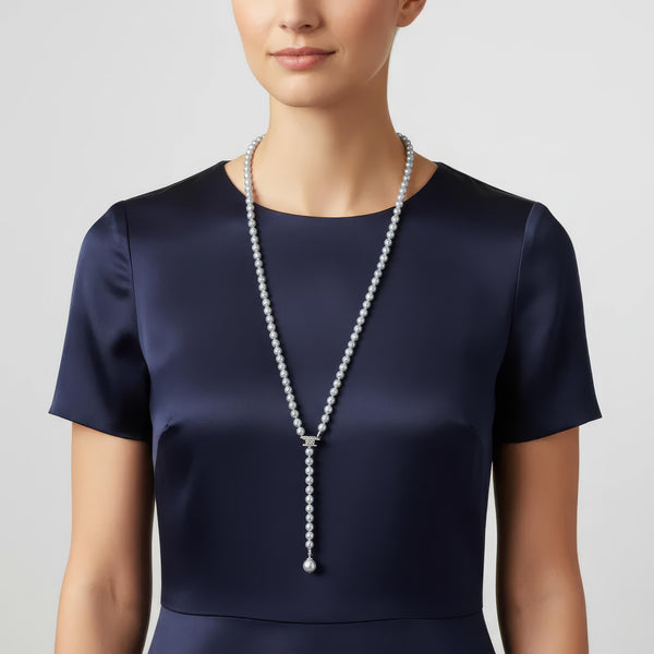Silver/Blue Akoya & Tahitian Pearl Lariat