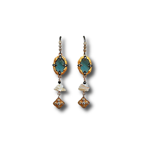 Australian Opal, CZ & Mixed Metal Earrings