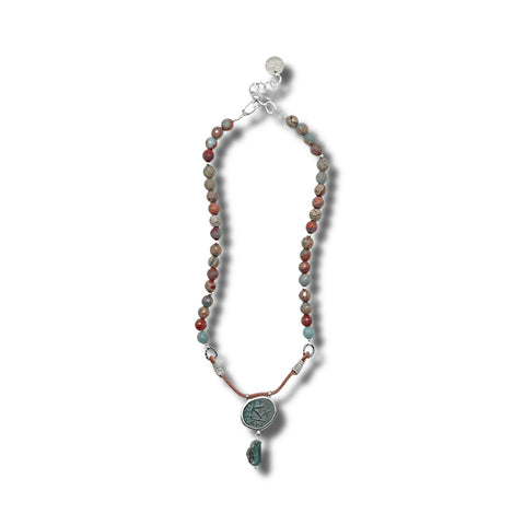 Byzantine Coin, Jasper and Leather Necklace