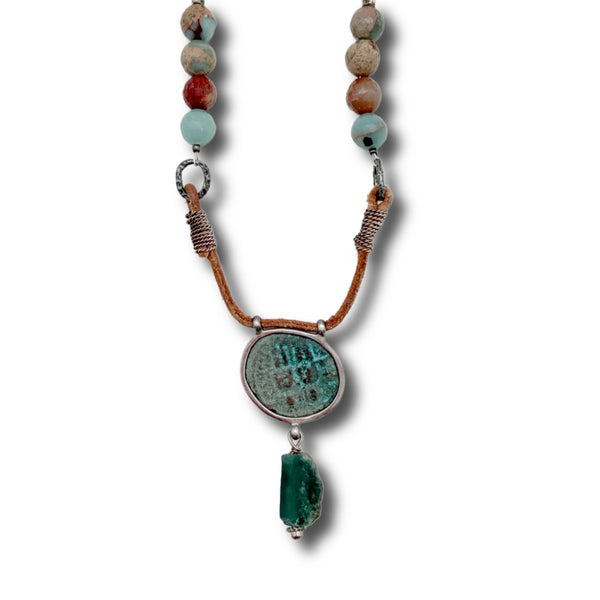 Byzantine Coin, Jasper and Leather Necklace