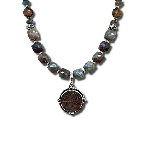 Sapphires, Smokey Quartz, Labradorite & Coin of the Crusades Necklace