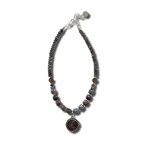 Sapphires, Smokey Quartz, Labradorite & Coin of the Crusades Necklace