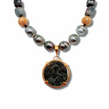 Tahitian Pearl, Sapphire and "Christ, King of Kings" Ancient Coin Necklace