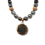 Tahitian Pearl, Sapphire and "Christ, King of Kings" Ancient Coin Necklace