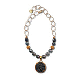 Tahitian Pearl, Sapphire and "Christ, King of Kings" Ancient Coin Necklace