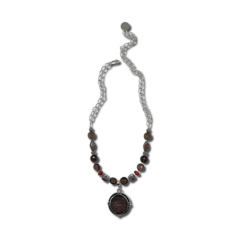 Smokey Quartz, Sunstone & Coin of the Crusades Necklace