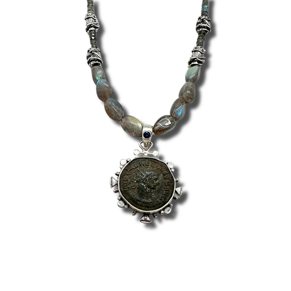 Front Side: Aurelian Coin, Labradorite and Silver Necklace