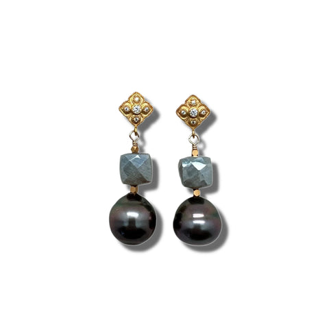 Tahitian Pearl, Sapphire, CZ and Gold Vermeil