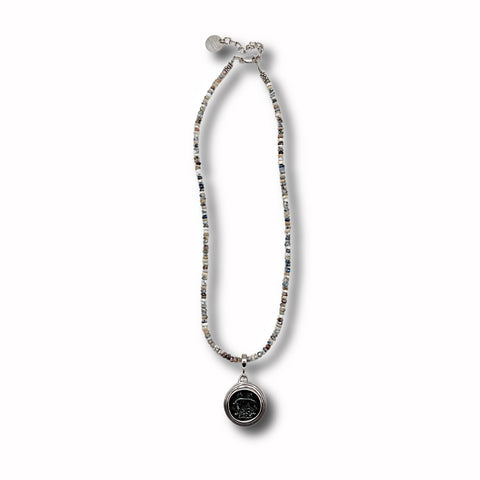 Dendrite Opal, Silver and Romulus and Remus Coin Necklace