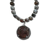Front Side: Coin of the Crusades, Sapphire, Labradorite Long Necklace