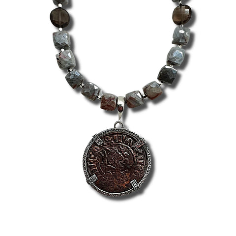 Sapphires, Smokey Quartz, Labradorite & Coin of the Crusades Necklace