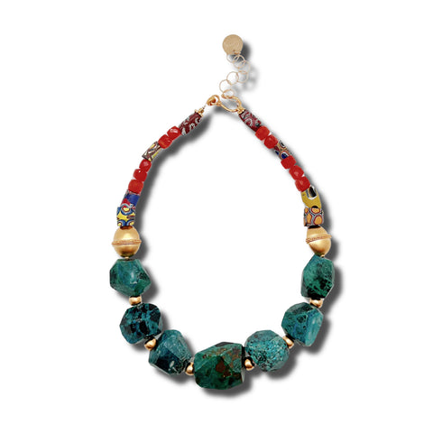 Multi-Color Necklace with Chrysocolla, Carnelian & African Beads