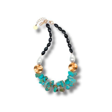 Number 8 Turquoise, Baroque Pearl & Spinel Necklace