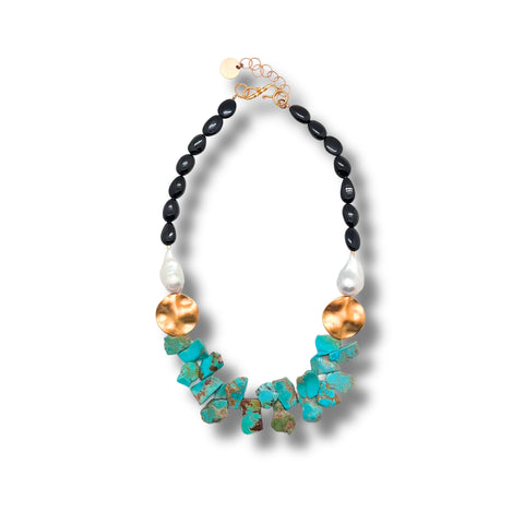 Number 8 Turquoise, Baroque Pearl & Spinel Necklace
