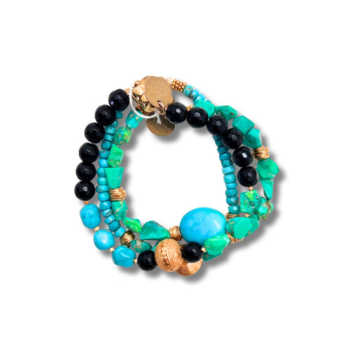 Sleeping Beauty & Green Turquoise with Onyx Bracelet