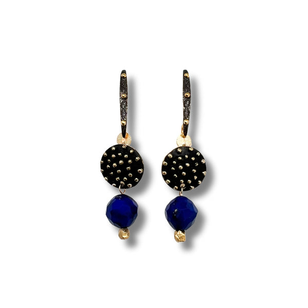 Lapis, Oxidized Silver and Gold Earrings